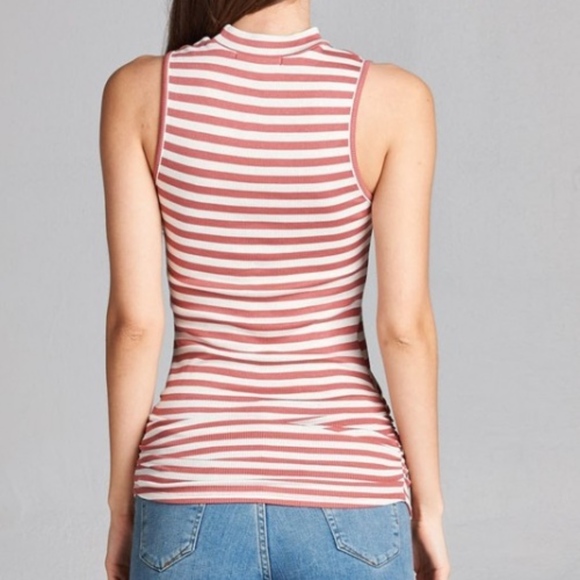 High Neck Striped Ribbed Top - Picture 3 of 4